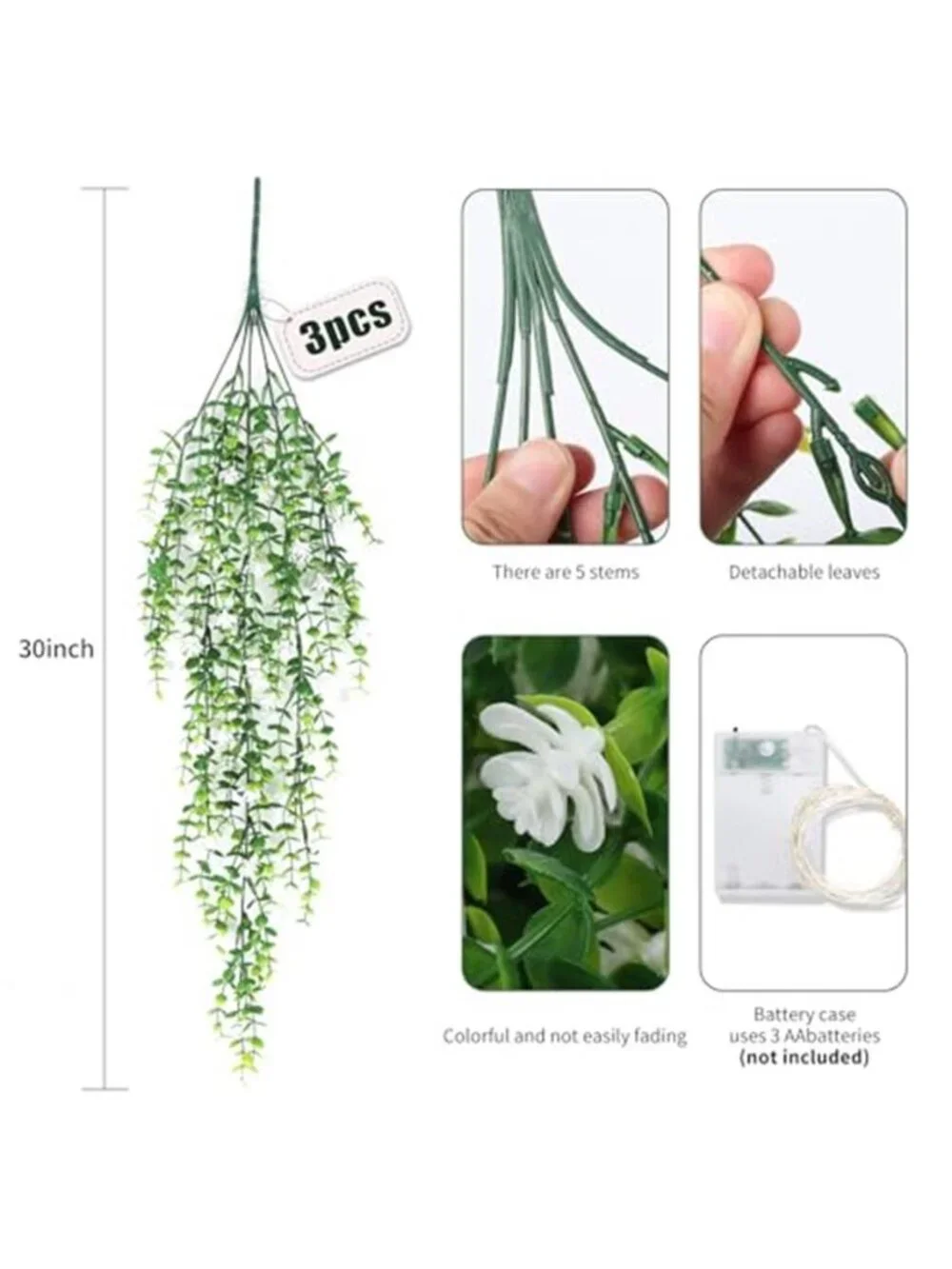 Fake Hanging Plants 3 Pack LED Lights Artificial Vines Indoor Outdoor Decor